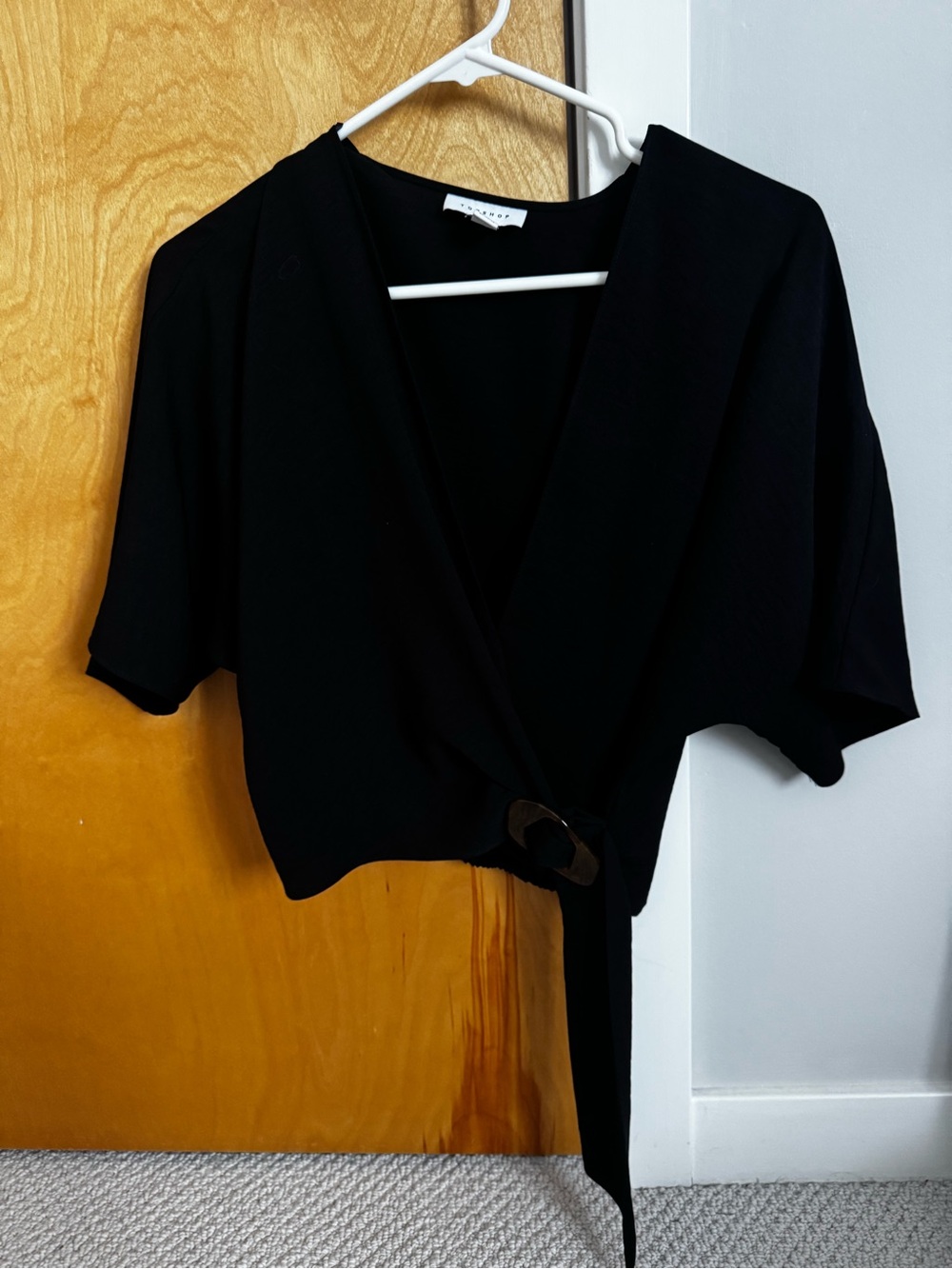 Top Shop Black Wrap Crop Top with Ring Detail